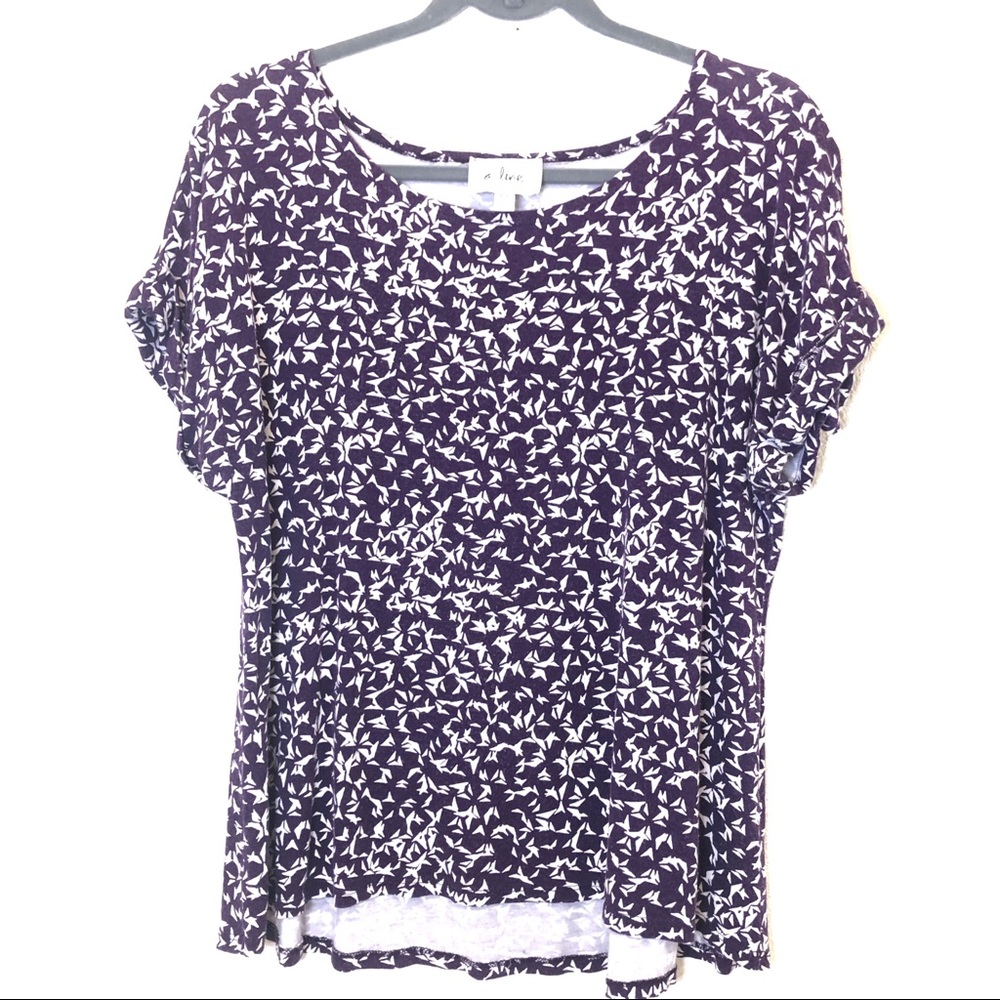 A-line Hawaii Roll Sleeve Top Purple Printed XLP